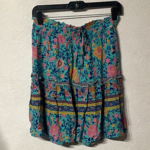 Unbranded - Sz M - Floral Skirt - Blue and Pink - tiered look - deco tie front - Picture 2 of 3